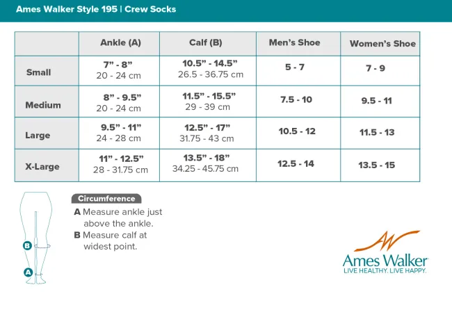 AW 195 E-Z Walker Sport Crew Socks 8-15 mmHg