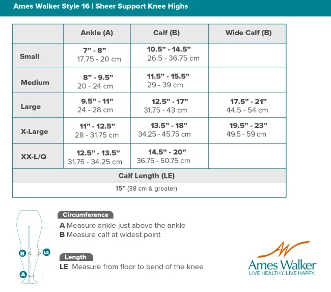 AW 16 Sheer Support Knee Highs 15-20 mmHg