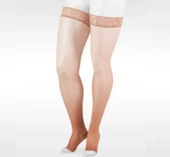 Juzo 2100 Naturally Sheer Open Toe Thigh Highs w/Silicone Band 15-20 mmHg